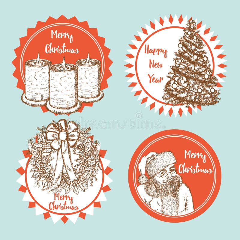 Natale di schizzo fissato degli emblemi illustrazione di stock Natale di schizzo fissato degli emblemi illustrazione di stock
