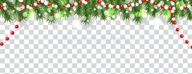 Natale e confine del buon anno dei rami e delle perle dell'albero di Natale su fondo trasparente Decorazione di feste Vettore royalty illustrazione gratis Natale e confine del buon anno dei rami e delle perle dell'albero di Natale su fondo trasparente Decorazione di feste Vettore royalty illustrazione gratis