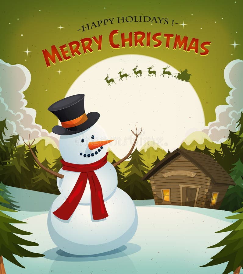 Natale Eve With Snowman Background illustrazione vettoriale Natale Eve With Snowman Background illustrazione vettoriale