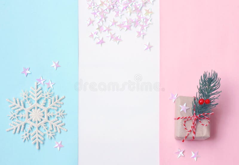 Natale, fondo del nuovo anno, carta di colore pastello, contenitore di regalo e fotografia stock Natale, fondo del nuovo anno, carta di colore pastello, contenitore di regalo e fotografia stock