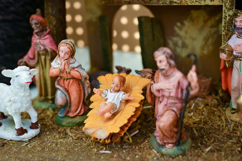 Christmas nativity scene with baby Jesus Creche Figurines. Christmas nativity scene with baby Jesus Creche Figurines