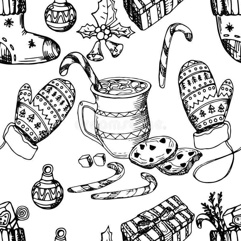 Natale modello senza cuciture, struttura, illustrazione di schizzo del disegno della mano Vector la raccolta dell'oggetto di schi illustrazione di stock Natale modello senza cuciture, struttura, illustrazione di schizzo del disegno della mano Vector la raccolta dell'oggetto di schi illustrazione di stock