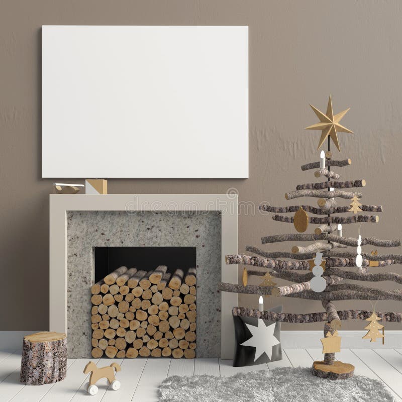 Natale moderno interno con un camino decorativo, Scandinav royalty illustrazione gratis Natale moderno interno con un camino decorativo, Scandinav royalty illustrazione gratis