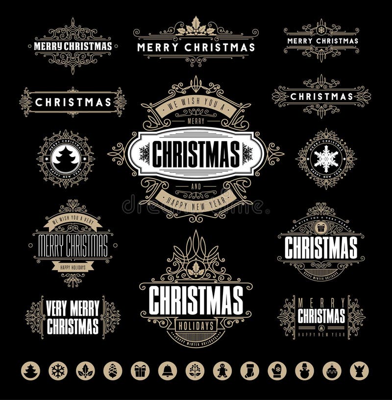 Natale tipografico ed etichette d'annata calligrafiche