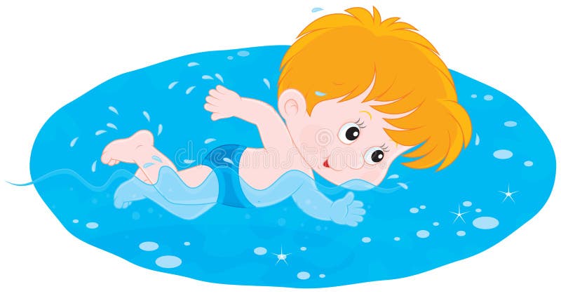 Little boy swims in blue water. Little boy swims in blue water