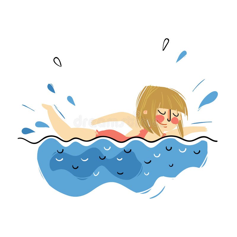 Natação da menina na associação em férias de verão ilustração stock Natação da menina na associação em férias de verão ilustração stock