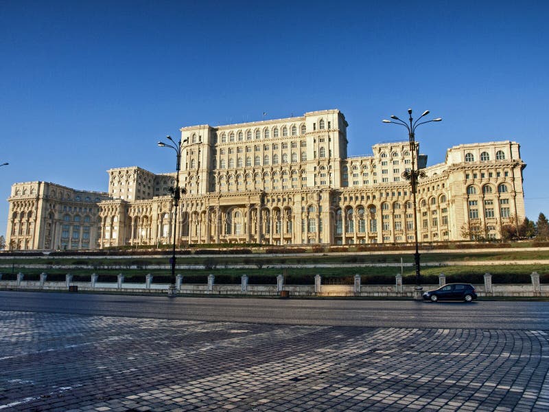 Casa Poporului view from Piata Constitutiei stock photos