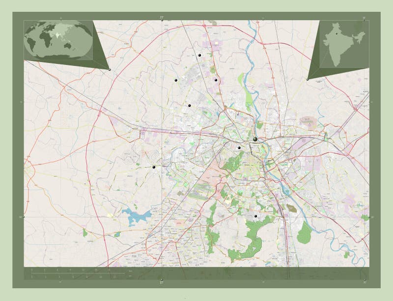 National Capital Territory of Delhi, India. OSM. Major Cities Stock