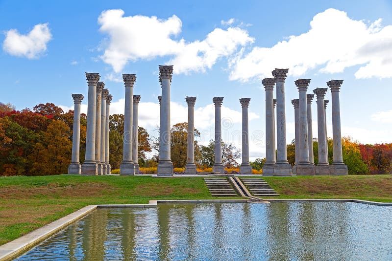 The Capitol Columns designed as Corinthian columns in the Ellipse Meadow at the National Arboretum, Washington DC. Pillar column garden stock images, royalty-free photos and pictures