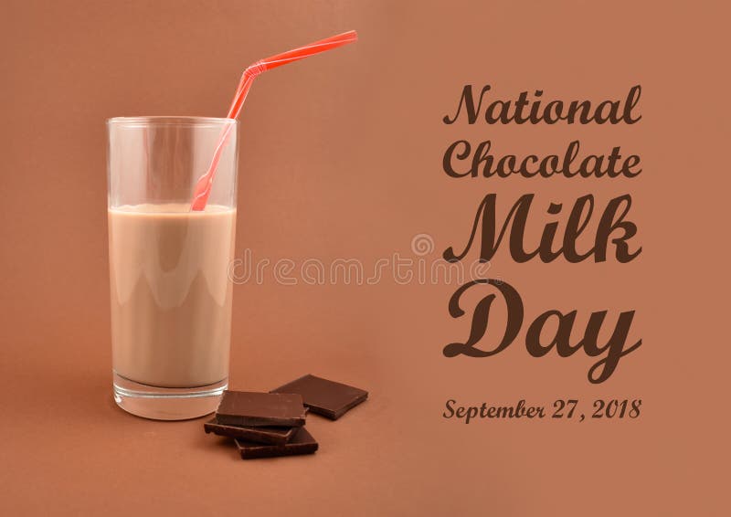 National Chocolate Milk Day illustration. Chocolate milk with chocolate pieces. Glass of chocolate milk on a brown background. Important day stock photography National Chocolate Milk Day illustration. Chocolate milk with chocolate pieces. Glass of chocolate milk on a brown background. Important day stock photography