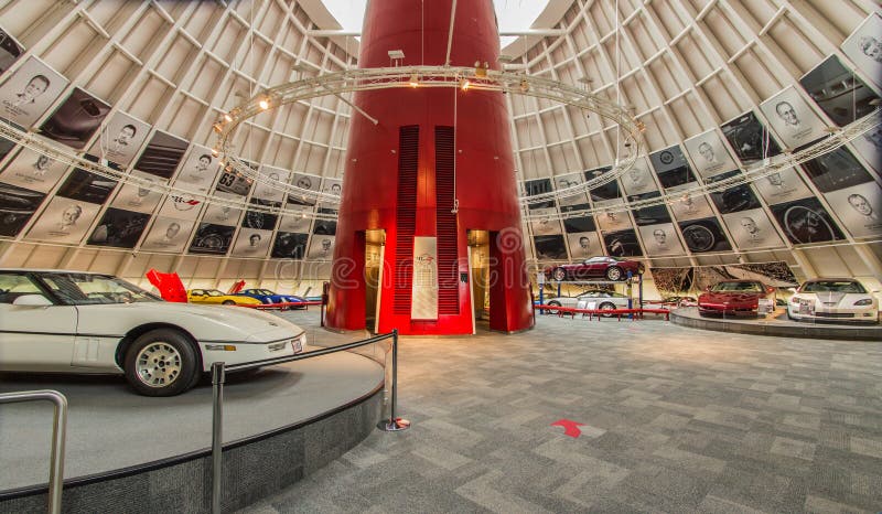National Corvette Museum Rotunda. Corvette's displayed in the main rotunda of the National Corvette Museum in Bowling Green, Kentucky royalty free stock images National Corvette Museum Rotunda. Corvette's displayed in the main rotunda of the National Corvette Museum in Bowling Green, Kentucky royalty free stock images