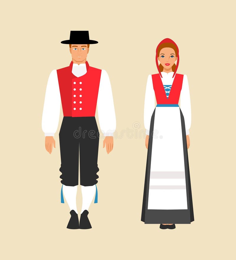 Bunad As Norwegian National Costume And Clothing Vector Illustration ...