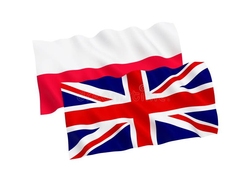 Flags of Poland and Great Britain on a White Background Stock