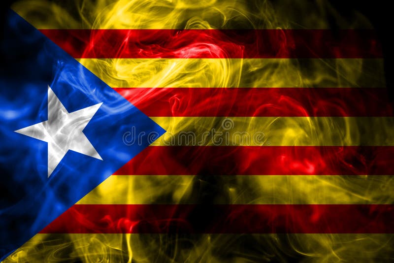 National Flag of Catalonia Made from Colored Smoke on Black Background ...