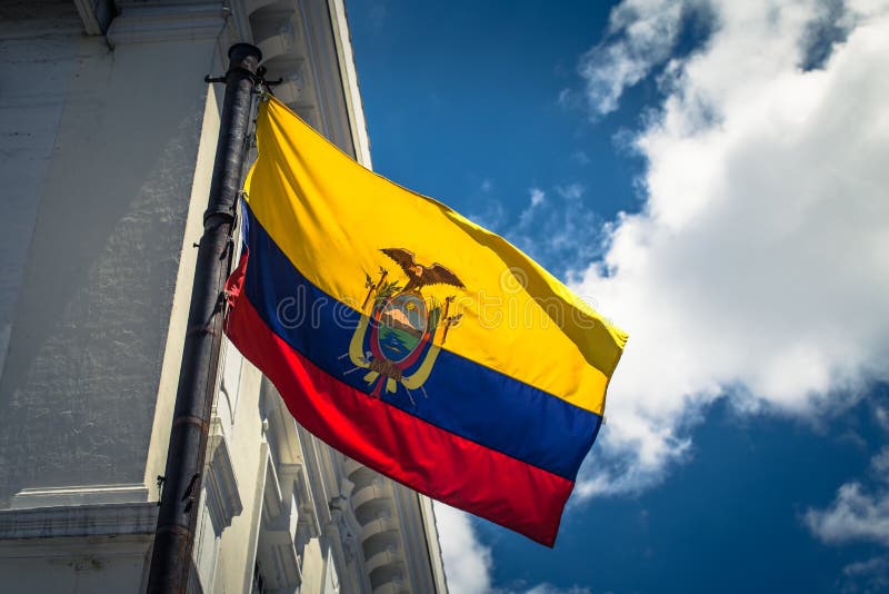 The national flag of Ecuador in Quito, Ecuador royalty free stock photos The national flag of Ecuador in Quito, Ecuador royalty free stock photos