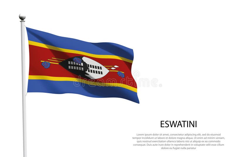 National flag Eswatini waving on white background stock illustration