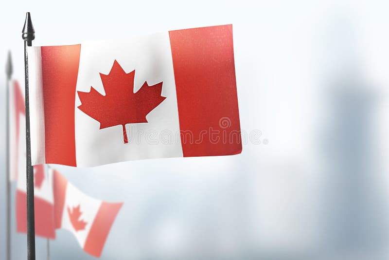 National flags of canada on blurred background imagens de stock