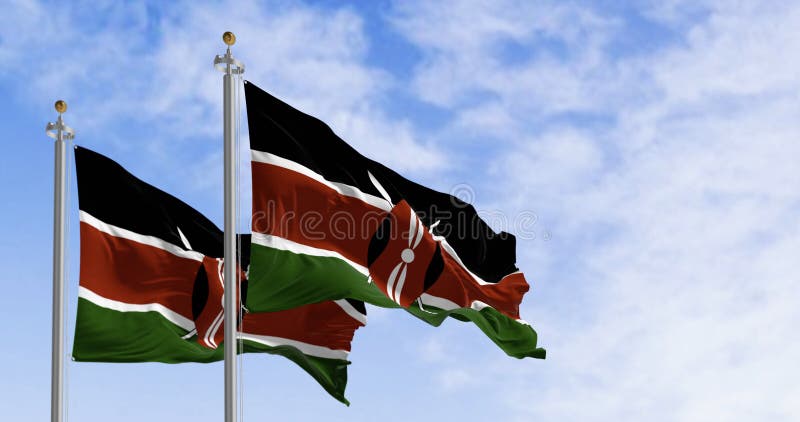 National flags of Kenya waving on a clear day vector illustration
