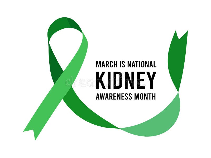 National Kidney Month. Vector Illustration with Green Ribbon on Light