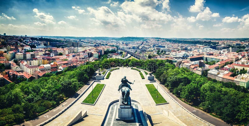 National Museum â€“ National Memorial on the VÃ­tkov Hill city panorama, Prague, Czech republic
