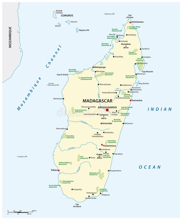 National Park Map of the African Island Nation of Madagascar Stock ...