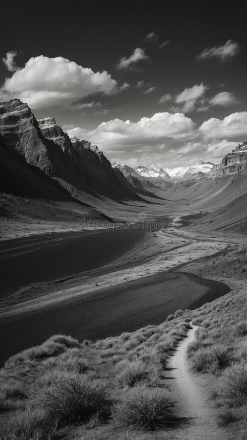 National Park with Panoramic View Black and White. Stock Illustration ...