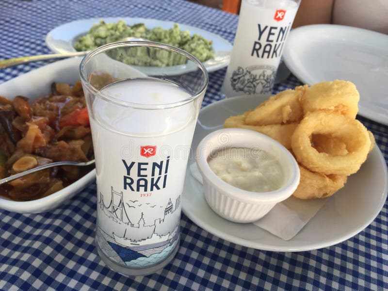 National Turkish Yeni Raki and appetiser on table in Istanbul, Turkey