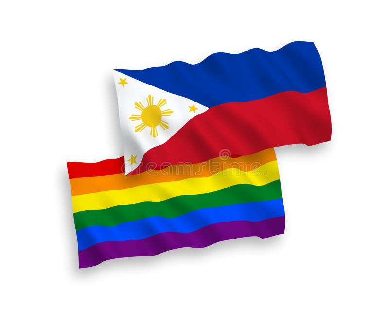 Flags of Rainbow gay pride and Philippines on a white background