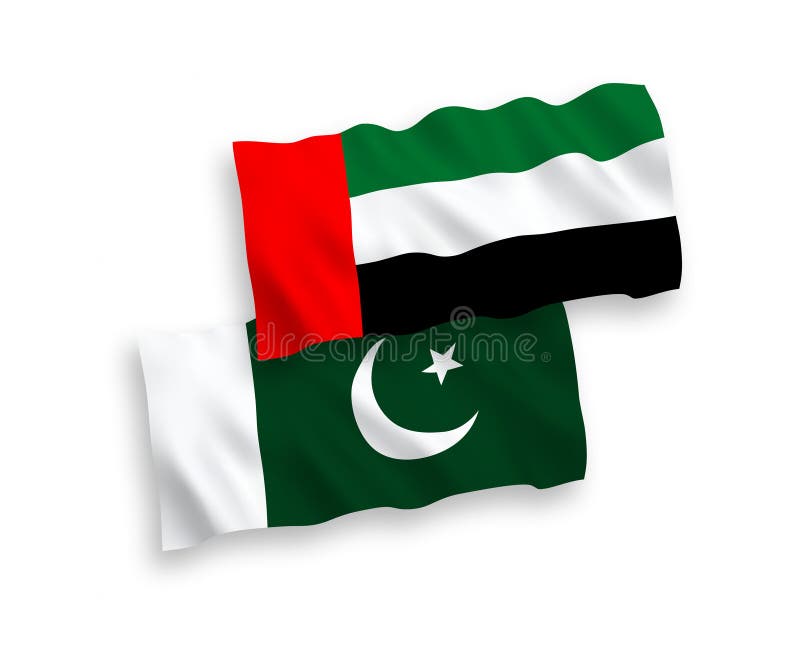 Flags of United Arab Emirates and Pakistan on a white background