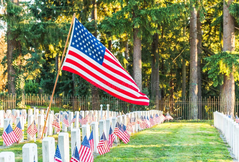 Nationale Begraafplaats met een vlag op Herdenkingsdag in Washington, de V.S. stock foto's Nationale Begraafplaats met een vlag op Herdenkingsdag in Washington, de V.S. stock foto's