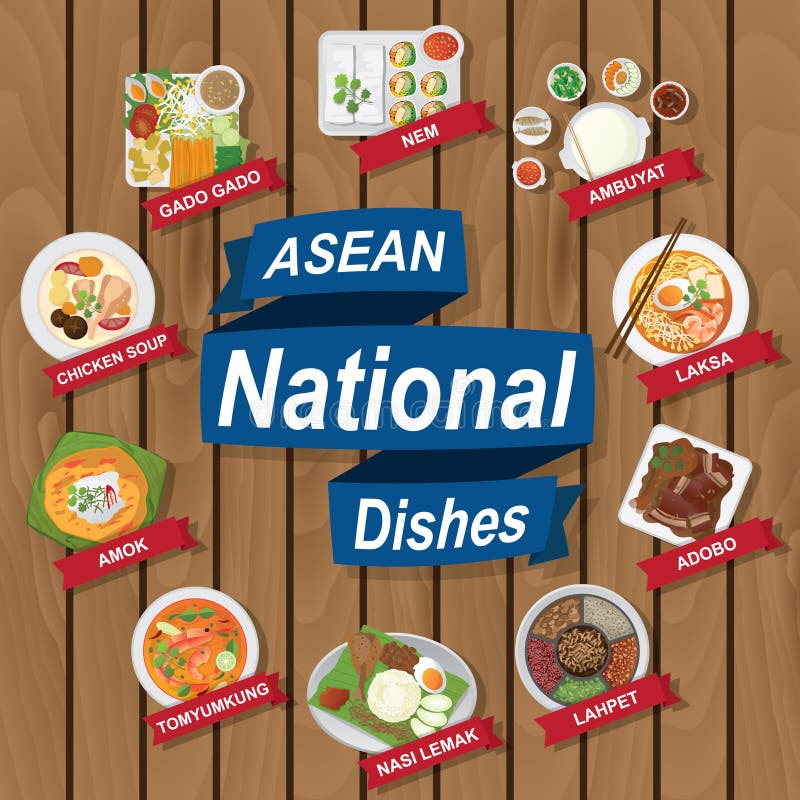 Nationale schotels van ASEAN op houten achtergrond