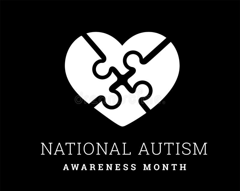 National Autism Awareness Month. Vector illustration with jigsaw puzzle heart on black. National Autism Awareness Month. Vector illustration with jigsaw puzzle heart on black