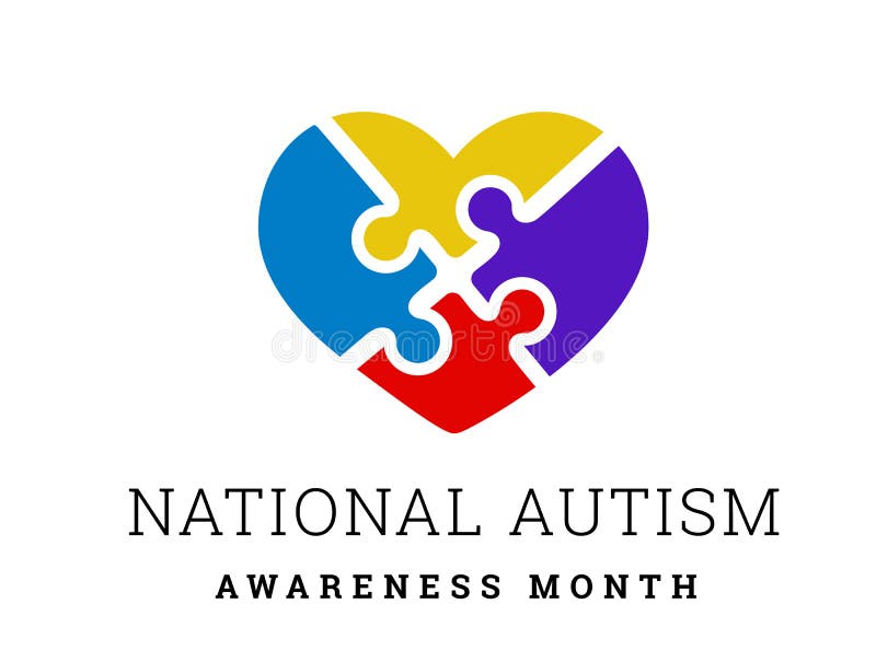 National Autism Awareness Month. Vector illustration with jigsaw puzzle heart on white. National Autism Awareness Month. Vector illustration with jigsaw puzzle heart on white