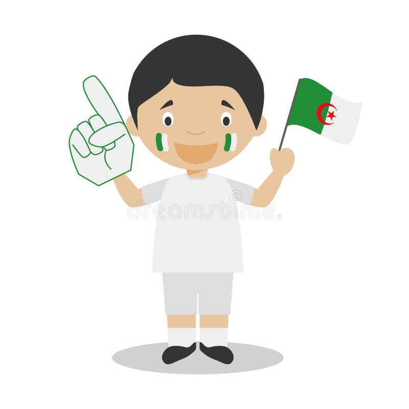 Nationaler Sportteamfan von Algerien mit Flagge und Handschuh Vektor-Illustration stock abbildung Nationaler Sportteamfan von Algerien mit Flagge und Handschuh Vektor-Illustration stock abbildung