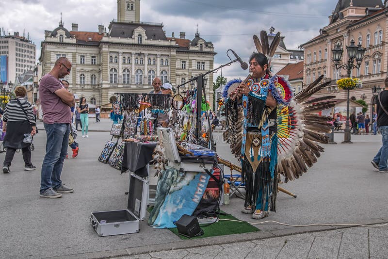 Native American Chant in the main street in Novi Sad