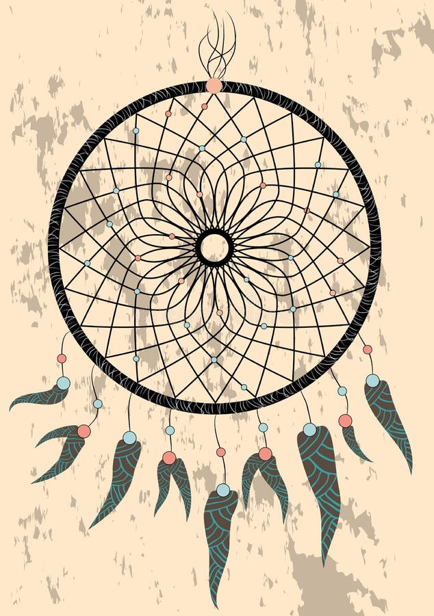 Native american indian dream catcher, traditional symbol. Bright card card with colored feathers and beads on white background royalty free stock images