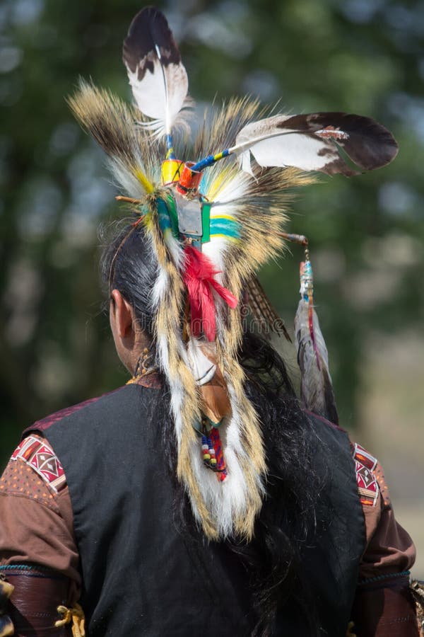 Powwow Young Man In Full Native American Regalia Stock 