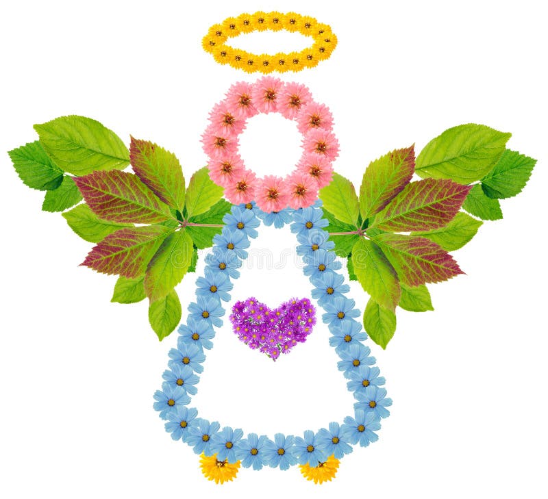 Native symbol of Angel made from flowers isolated stock photo.