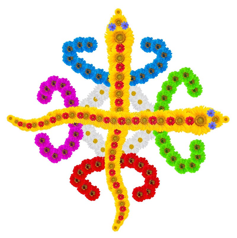 Native symbol of Unity in Diversity made from flowers isolated stock photography.