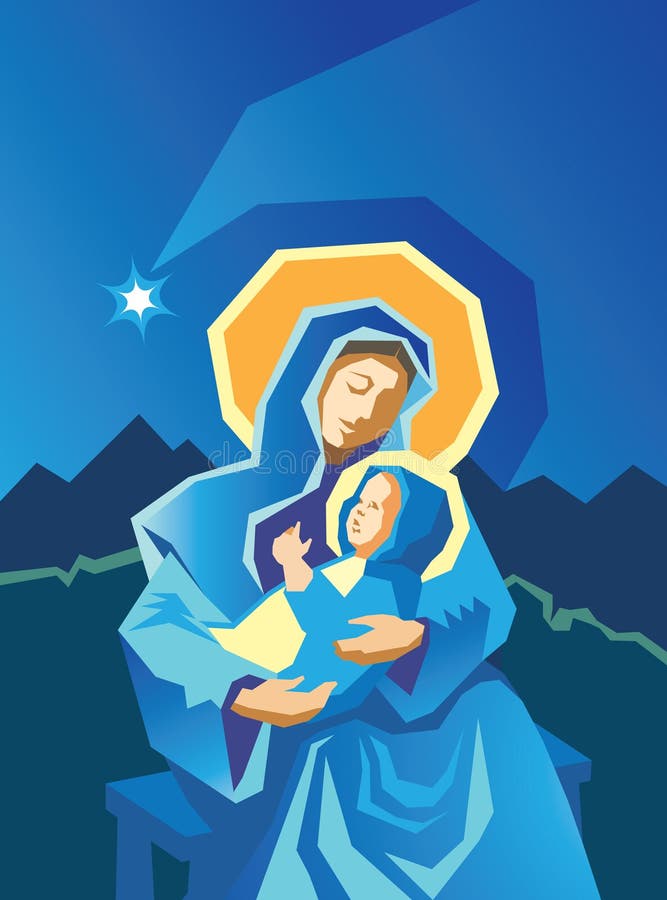 Natividad Maria y grabar en madera de Jesús del bebé libre illustration Natividad Maria y grabar en madera de Jesús del bebé libre illustration