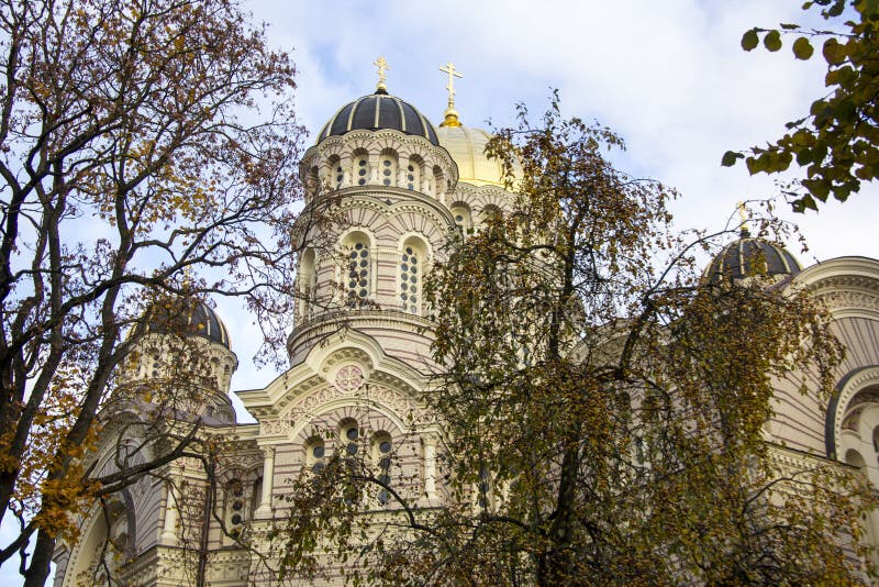 Nativity Cathedral Riga Latvia in Autumn Stock Image Image of