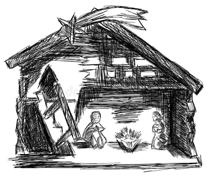 Nativity Diorama with Shooting Star Isolated Stock Vector