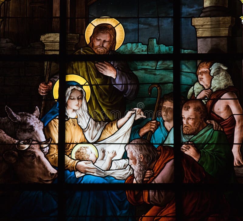 Nativity Scene. Stained Glass Window Stock Image Image of german