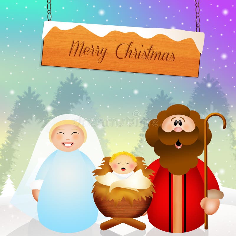 Nativity scene cartoon stock illustration. Illustration of mary 46712810