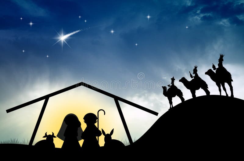 Nativity scene stock illustration. Illustration of night 55346950