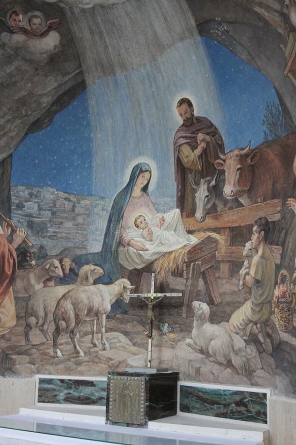 Nativity Scene in Shepherds Field Church, Bethle Stock Image Image of