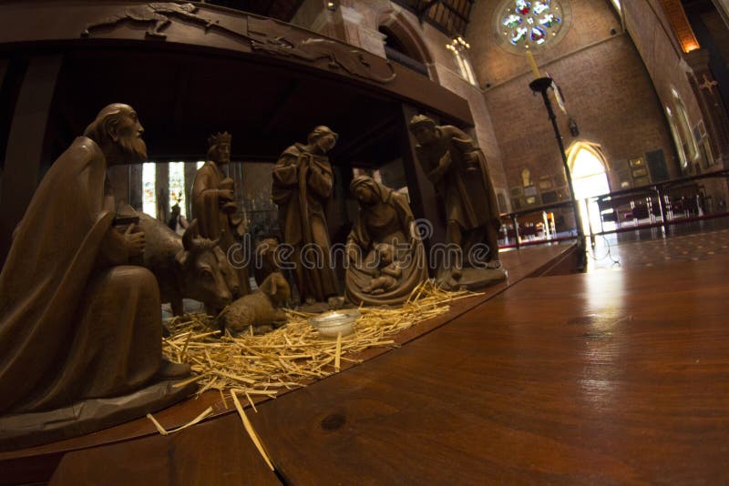 Nativité de scène de nativité de Jésus, naissance de Jésus faite en Australie en bois de Perth gentille images stock Nativité de scène de nativité de Jésus, naissance de Jésus faite en Australie en bois de Perth gentille images stock