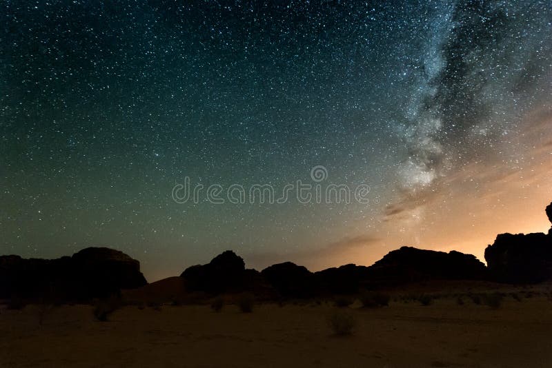 Milky way above red Wadi Rum desert in Jordan. Milky way above red Wadi Rum desert in Jordan.