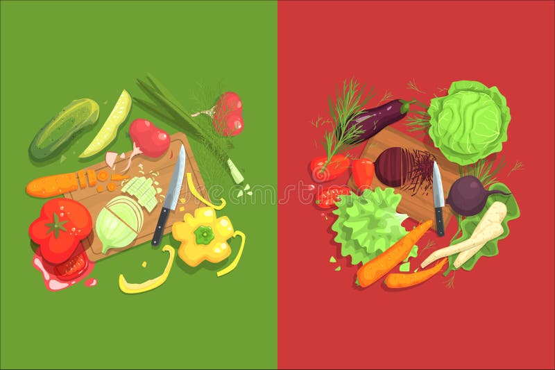 Natura morta con la cottura gli ingredienti per insalata vegetariana fresca cruda e dei posti delle verdure intorno al tagliere royalty illustrazione gratis Natura morta con la cottura gli ingredienti per insalata vegetariana fresca cruda e dei posti delle verdure intorno al tagliere royalty illustrazione gratis