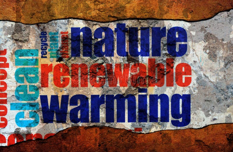 Natura odnawialny rozgrzewkowy tekst na ścianie zdjęcia stock Natura odnawialny rozgrzewkowy tekst na ścianie zdjęcia stock